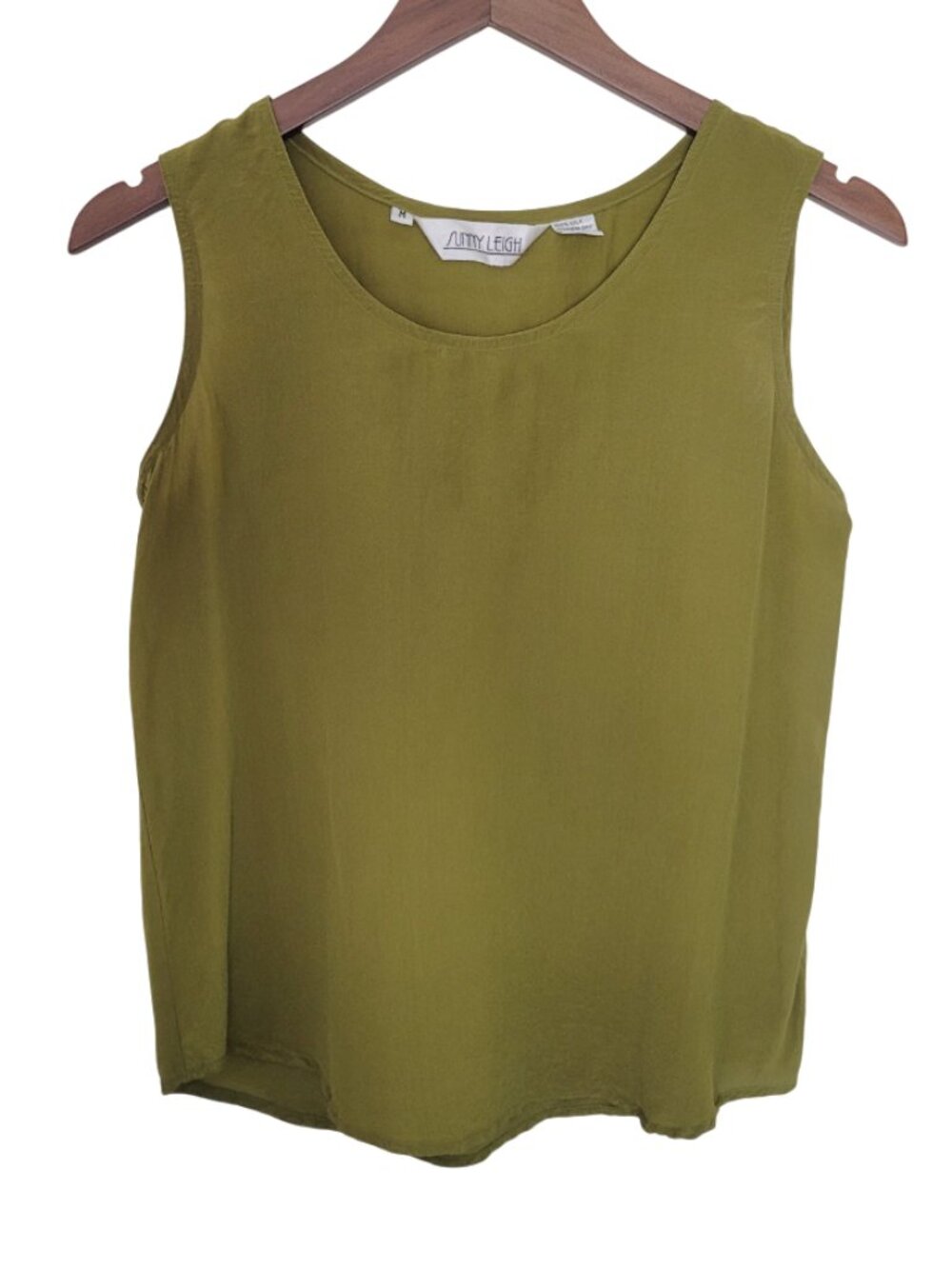 Vintage Sunny Leigh Green 100% Silk Sleeveless Top size medium